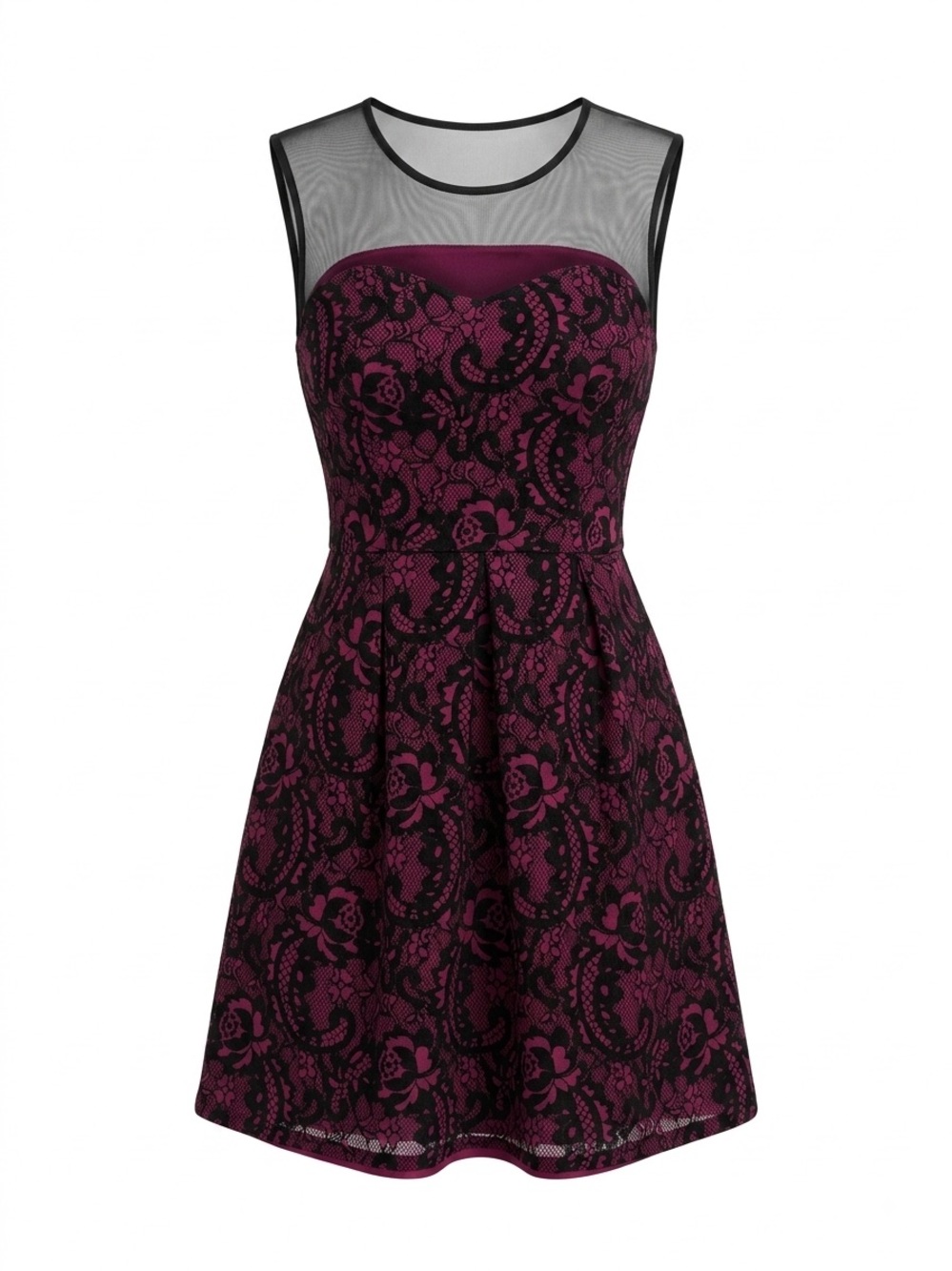 Sweet Storm M Whimsigoth Burgundy Black Lace Mesh Illusion Sweetheart Mini Dress